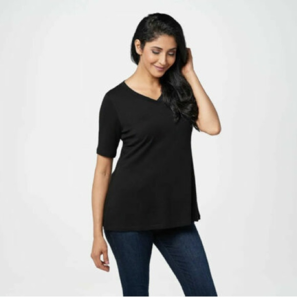 Isaac Mizrahi Live Essentials Cotton Swing Knit  T-Shirt-Black NWT‎